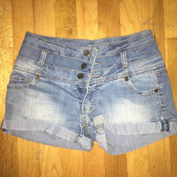 High Waisted Button Denim Shorts - Picture 1 of 4